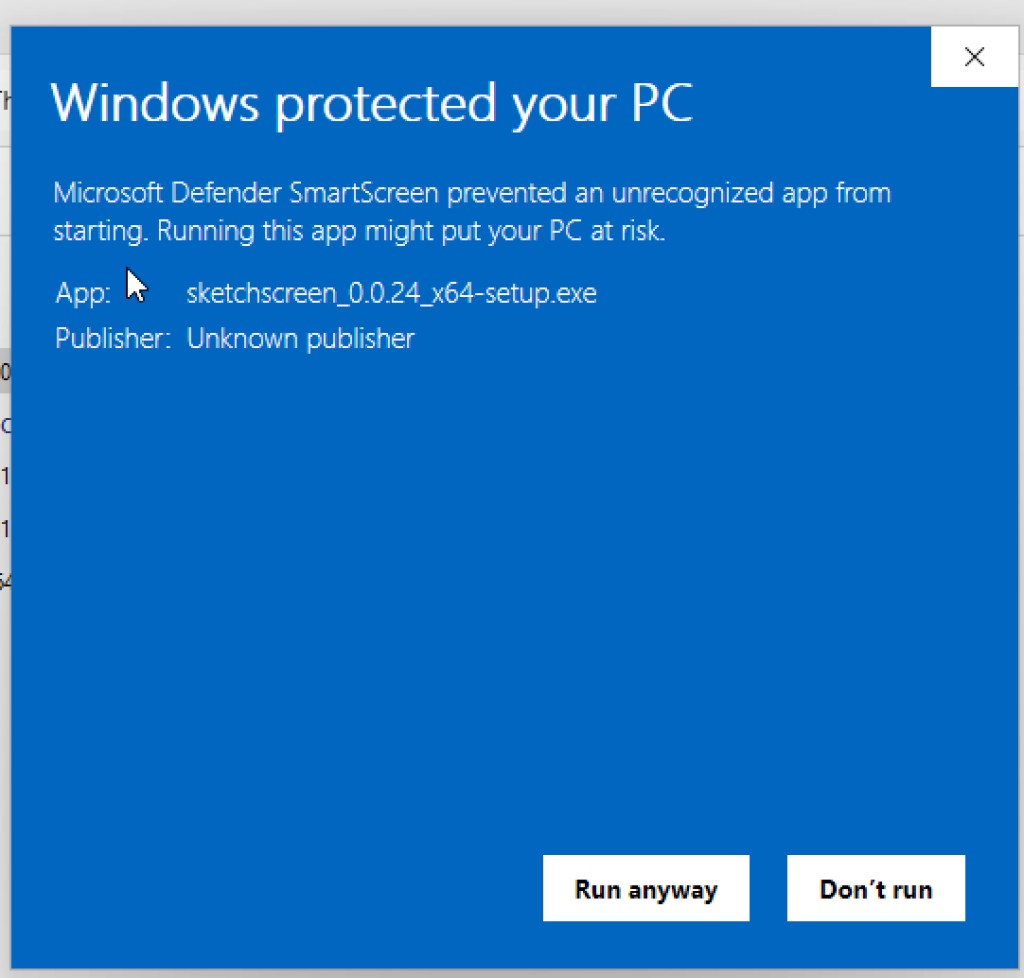 SketchScreen setup wizard welcome screen