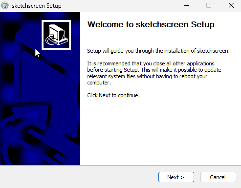 SketchScreen setup finish window with Run option
