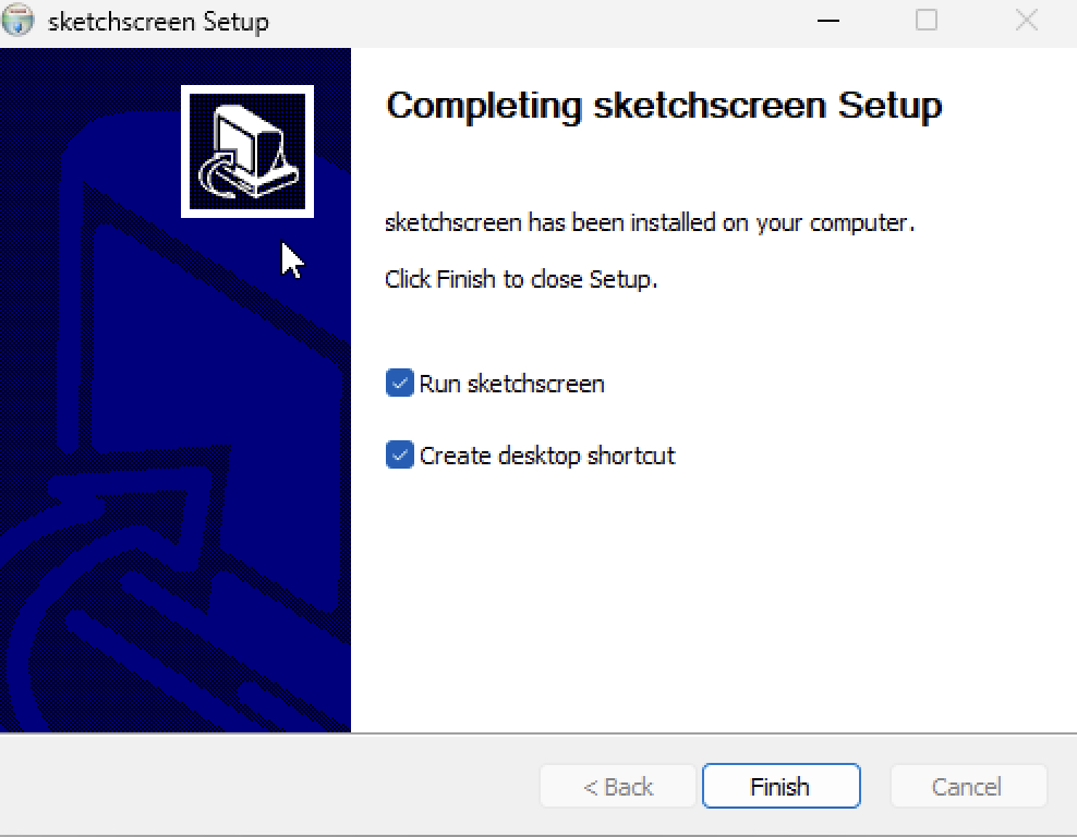 Browser page with SketchScreen overlay text after launch